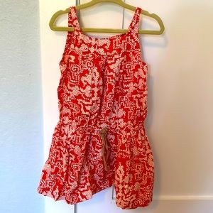 Bonpoint red and white sleeveless dress with tie waist, size 4